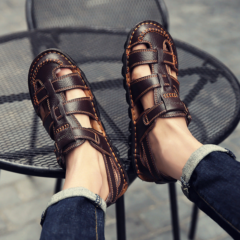 Solorfit Men Cut Out Leather Sandals